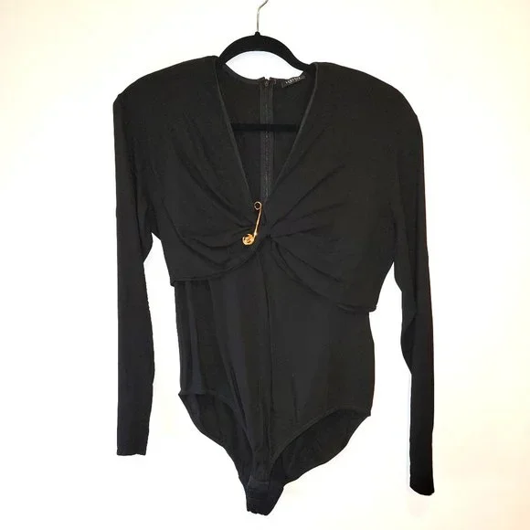 Versace Black Safety Pin Bodysuit, Size 44 - Picture 1 of 7